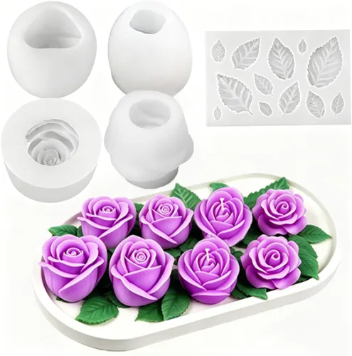 Vista 12 de 2 moldes de silicona con diseño de flores para velas, molde de decoración de pastel de chocolate con flores 3D, cera de jabón, resina epoxi
