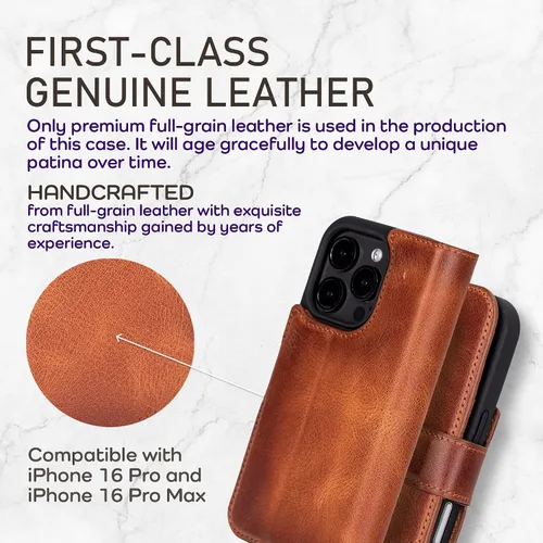 Vista 59 de Bayelon Funda tipo cartera para iPhone 15 Pro, cartera de cuero de grano completo, funda magnética desmontable, tarjetero, funda tipo cartera
