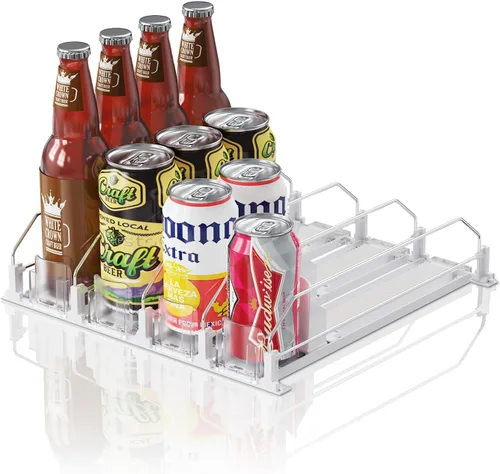 Vista 24 de Organizador de Bebidas para Refrigerador, 12oz 16oz 20oz - Dispensador de Latas de Refresco para Refrigerador, Ancho Ajustable, Deslizador Negro