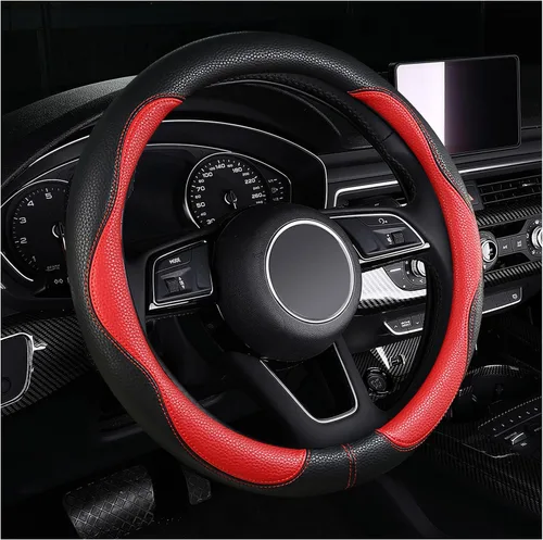 Vista 10 de Funda negra para volante de automóvil, antideslizante, transpirable, cómoda, de cuero PU, lindo protector universal, accesorios interiores