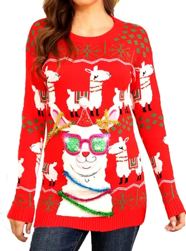 Vista 8 de v28 - Suéteres feos de Navidad variados, para mujer, suéter de punto con diseño de reno feliz