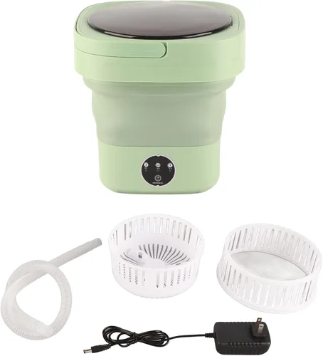Vista 7 de Lavadora portátil, lavadora plegable, capacidad de 6.5 L, secadora de centrifugado, 100240 V, verde, para el hogar, apartamento, campamento