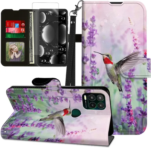 Vista 156 de Funda para Motorola Edge 2022 con protector de pantalla, soporte y tarjetero y correa para la muñeca, funda magnética para Moto Edge 2022 5G UW Lobo