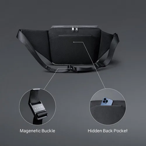 Vista 4 de KORIN Bolso bandolera anticorte para hombres y mujeres, impermeable, mochila cruzada para iPad 9.7 para viajes, deportes, senderismo, Negro