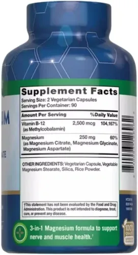 Vista 3 de Nature's Truth Mezcla de magnesio con vitamina B-12 – Citrato, glicinato y aspartato – Apoya la salud muscular, nerviosa y energética