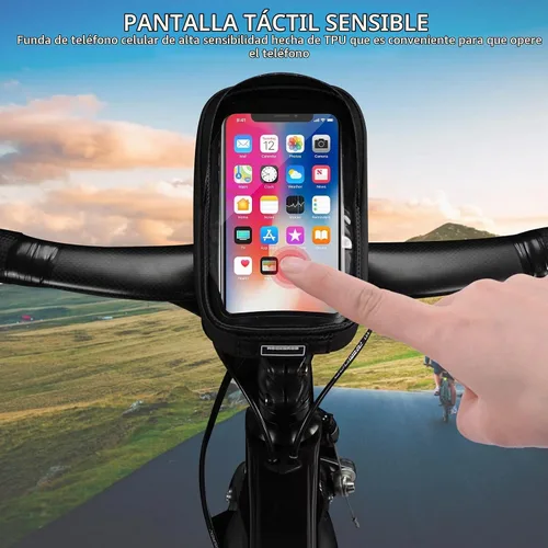 Vista 6 de ROCKBROS Bolsa de montaje para teléfono de bicicleta, bolsa para manillar con marco frontal para bicicleta, funda impermeable para teléfono, bolsa