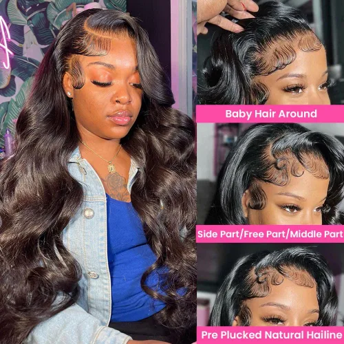 Vista 3 de Pelucas de cabello humano con encaje frontal 360 con cabello de bebé, pelucas de encaje frontal HD, densidad del 200%, pelucas de encaje frontal 360