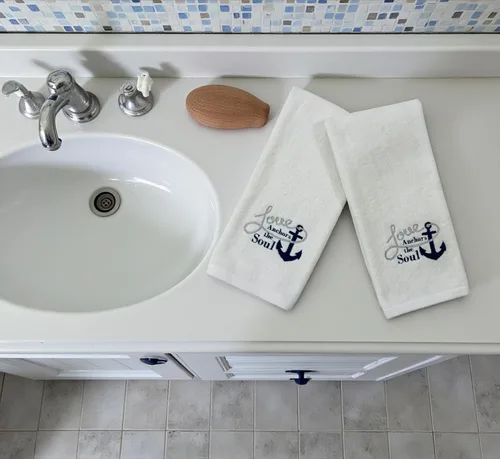 Vista 4 de Serafina Home Toallas de mano náuticas para huéspedes: Coastal Love Anchors The Soul, 2 piezas suaves y absorbentes