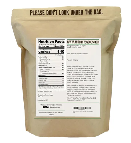 Vista 2 de Harina de arroz blanco premium de Anthony's, 3 lb, sin gluten, sin OGM