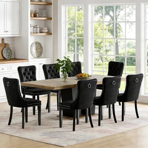 Vista 9 de Mesa de comedor extensible de 78.74 pulgadas para 6 8 y 10 pulgadas, moderna mesa de comedor extensible de granja con base de doble pedestal, mesa
