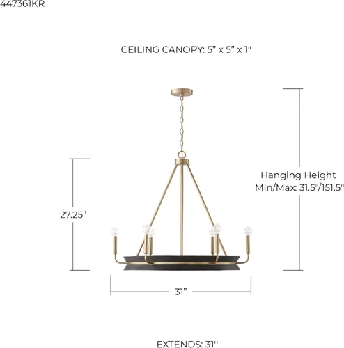 Vista 4 de Capital Lighting 447361KR Finn - Candelabro redondo de madera de mango hecho a mano, 6 luces, 360 vatios totales, 27 pulgadas de alto x 31 pulgadas
