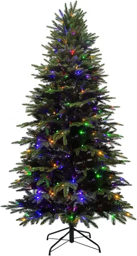 Vista 8 de Árbol de Navidad preiluminado de 7.5 pies con luces, árbol de Navidad artificial de abeto con 350 LED multicolor, ramas con bisagras de fácil