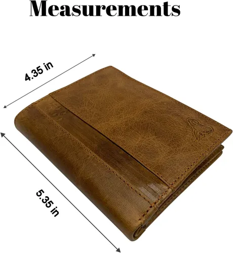 Vista 4 de MARSHAL Bifold - Cartera de piel auténtica con bloqueo RFID para hombres, ranuras para tarjetas, 2 compartimentos para billetes, ventanas
