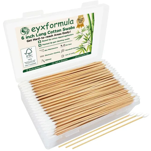 Vista 13 de Eyxformula 200 hisopos de algodón de 6 pulgadas de largo con palos de bambú, 100 puntas redondas y 100 puntas de precisión para limpiar armas