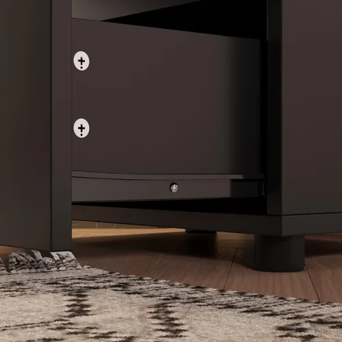 Vista 7 de AGOTENI Juego de 2 mesitas de noche, mesa auxiliar de madera con 2 cajones de almacenamiento para dormitorio, color negro