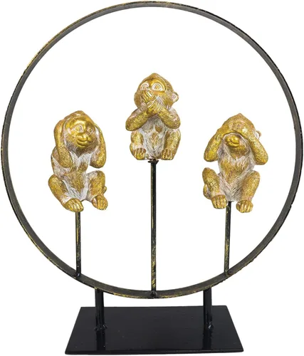 Vista 2 de Ebros Fantástico Oro Ver Oír Hablar No Evil Monos Sentados en Paz Anillo Círculo Soporte Estatua Decorativa 3 Simios Sabios Figura Animal Selva