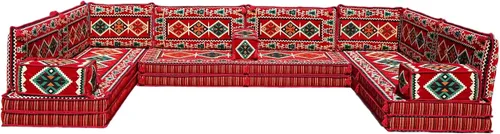 Vista 3 de arabicsofa Asiento Majlis árabe rojo de 8 pulgadas de grosor, juego modular Diwan seccional, sofá de suelo oriental para sala de estar