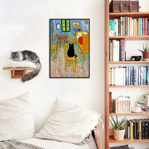 Vista 5 de XMJJQQ Lienzo enmarcado negro de Vincent Van Gogh, arte para pared, impresiones famosas, pintura para dormitorio en Arles, divertido póster estético