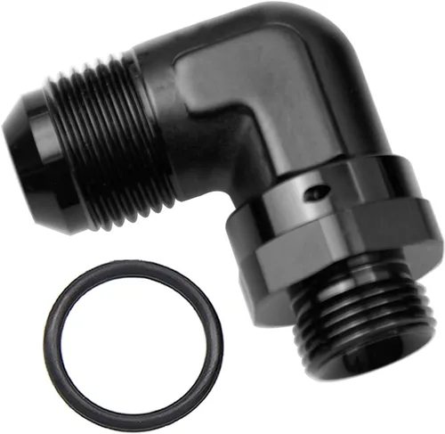 Vista 12 de Adaptador de riel de bomba de combustible macho de aluminio de radio de alto flujo 45 grados 6AN macho a 4AN macho con junta tórica AN4 ORB, negro