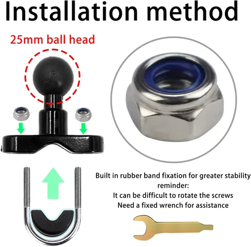 Vista 5 de Manillar de bola de 1 pulgada en U Torque Base de montaje en riel mediano para rieles de 0.5 a 1.25 pulgadas de diámetro con orificio de montaje
