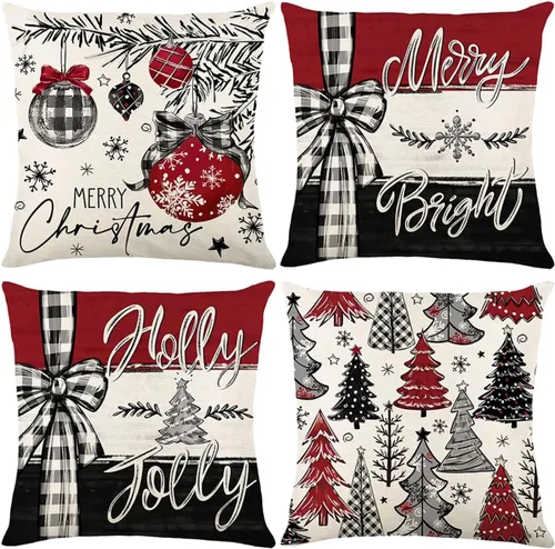 Vista 9 de ONFAON Decoraciones de Navidad - Fundas de almohada de Navidad 18x18, juego de 4, decoración navideña para sofá, sofá cama, cojín, decoraciones