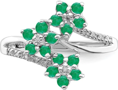 Vista 5 de Sweet Pea - Anillo de plata de ley con 3 flores rodiadas y diamantes, Plata de ley, 7, QR6380E-7