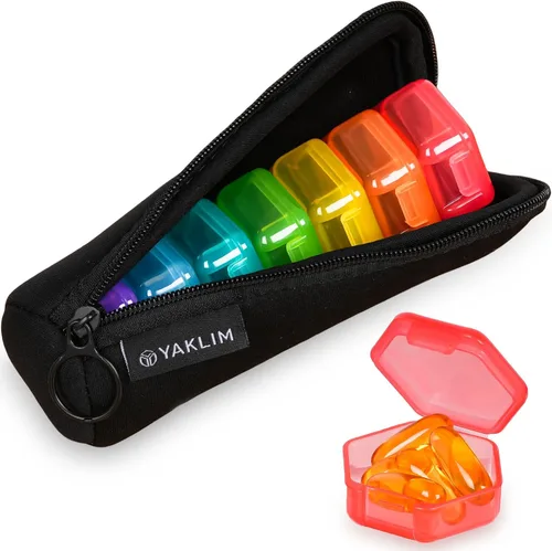 Vista 9 de Pastillero pequeño, 7 paquetes de pastilleros de viaje, mini organizador portátil sin BPA para bolsa de bolsillo, recipiente de vitaminas