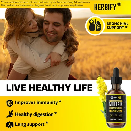 Vista 4 de HERBIFY Extracto de gordolobo 60 ml Tintura para la salud respiratoria, Mezcla de hoja y flores de gordolobo (Verbascum Densiflorum)