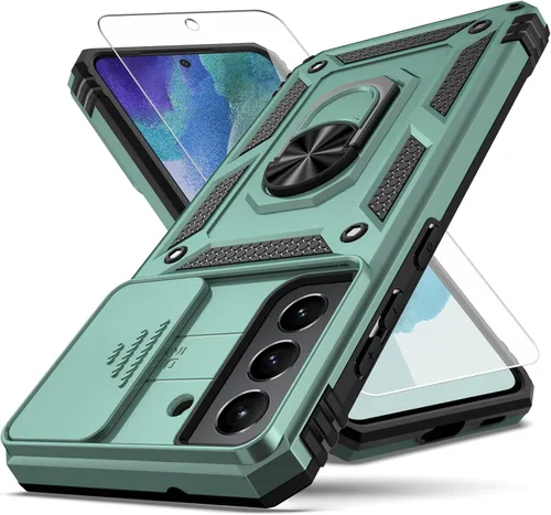 Vista 10 de Funda para Galaxy S21 FE 5G, con cubierta para lente de cámara, protector de pantalla HD, [grado militar] anillo de montaje en coche con soporte a