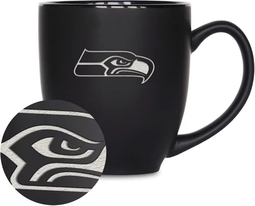 Vista 25 de Rico Industries Taza Bistro Mate Negra de Fútbol Americano NFL de 15 onzas - Para Bebidas Calientes o Frías - Logotipo del Equipo Grabado para una