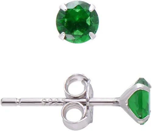 Vista 7 de Aretes de plata de ley con circonita cúbica verde esmeralda para mujer