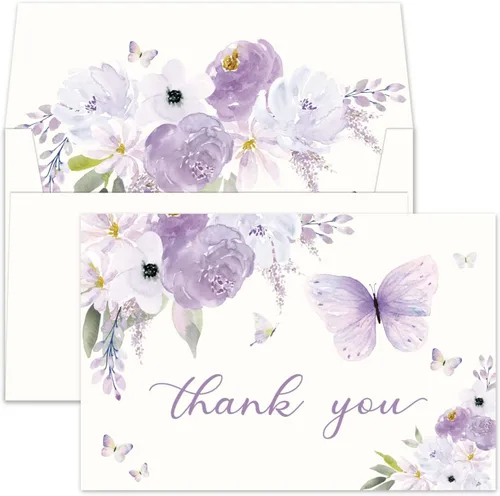 Vista 7 de Gooji Tarjetas de agradecimiento florales de color rosa mariposa 4 x 6 con sobres a granel (paquete de 20 sobres a juego), acuarela, fiesta