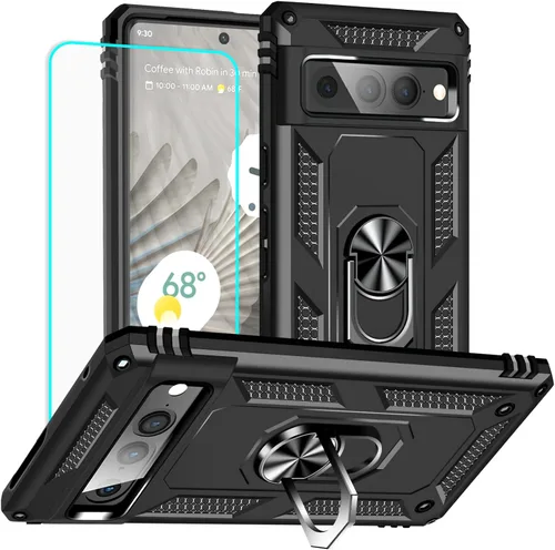 Vista 12 de Yiakeng Funda para Google Pixel 7: con protector de pantalla, fundas protectoras de grado militar con soporte de anillo de dedo para Pixel 7