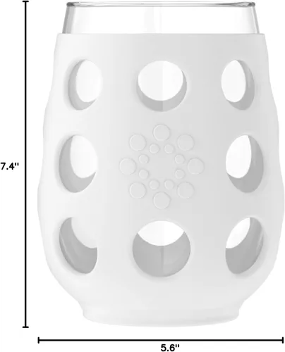 Vista 4 de Lifefactory - Copa de vino para interior y exterior con funda protectora de silicona, paquete de 4, Blanco óptico