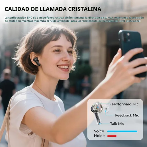 Vista 4 de havit Auriculares inalámbricos Space NC01T, fáciles de usar con conexión de doble dispositivo, 6 micrófonos ENC llamadas claras, Bluetooth estable