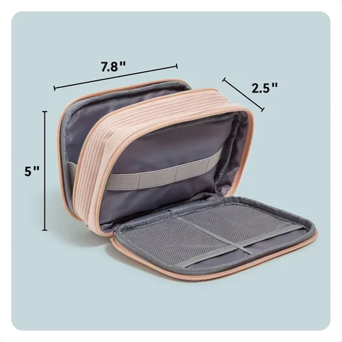 Vista 3 de U Brands Organizador de artículos electrónicos de viaje de pana con doble cremallera, funda de transporte técnica, bolsa de viaje portátil