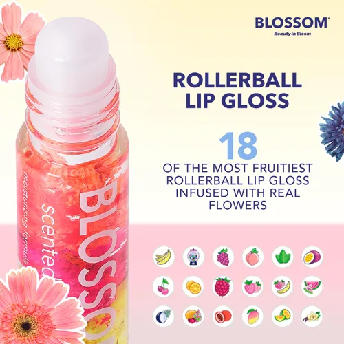 Vista 2 de Blossom Brillo labial perfumado roll-on, infundido con flores reales, fabricado en Estados Unidos, 0.3 fl. oz./9ml, juego de regalo de 3