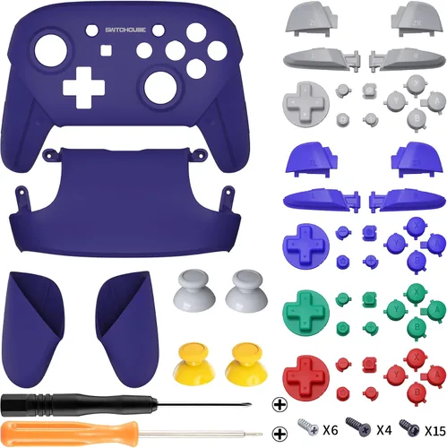 Vista 2 de eXtremeRate Classic SwitchCube - Placa frontal con asas para Nintendo Switch Pro, carcasa de repuesto suave al tacto con botones de juego completo
