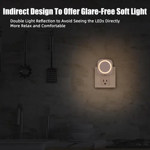 Vista 3 de Luces nocturnas de color blanco cálido enchufables en la pared, paquete de 4 luces nocturnas regulables con sensor automático de atardecer a