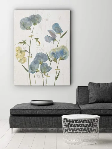 Vista 5 de Lienzo decorativo para pared, diseño de guisantes dulces azules I