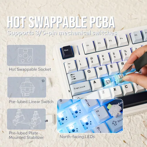 Vista 4 de EPOMAKER x Aula F75 - Teclado mecánico con junta, 75% inalámbrico intercambiable en caliente para juegos con acolchado y perilla de cinco capas
