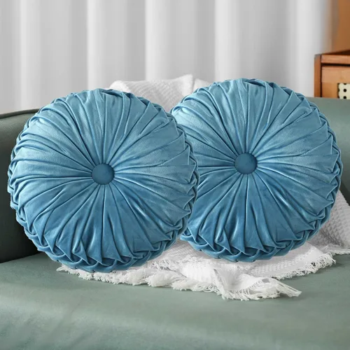 Vista 24 de HIG - Juego de 2 almohadas decorativas plisadas redondas de terciopelo verde manzana