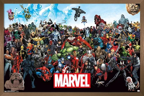 Vista 13 de Marvel Comics The Marvel Lineup - Póster de pared, 22.4 pulgadas de largo x 14.7 pulgadas de ancho, versión enmarcada de madera de granero