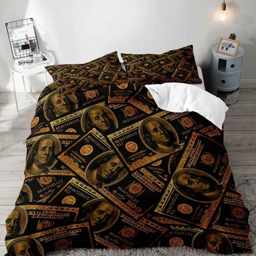 Vista 11 de VIVIHOME - Juego de ropa de cama de lujo divertido de 2 piezas, juegos de ropa de cama individual, funda de edredón de billetes de cien dólares
