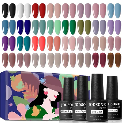 Vista 9 de JODSONE - Kit de esmalte de uñas de gel de 23 piezas, conjunto de esmalte de uñas de gel clásico de moda colorida, 3 botellas de capa base mate