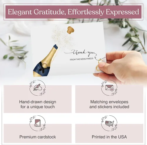 Vista 4 de 50 tarjetas de agradecimiento de boda del nuevo Sr. y Sra. Tarjetas de agradecimiento a granel de 4 x 6 pulgadas con sobres, notas de agradecimiento