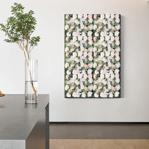 Vista 2 de Paneles de flores artificiales para decoración de pared, 6 piezas de rosas falsas, peonía, eucalipto, telón de fondo de pared de rosas para fiesta 6