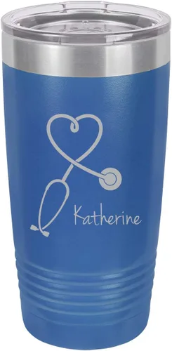 Vista 12 de Estetoscopio Enfermera Personalizable Añade Tu Texto Personalizado Vaso Aislado 20 Oz Taza De Café De Viaje Personalizable (Negro)