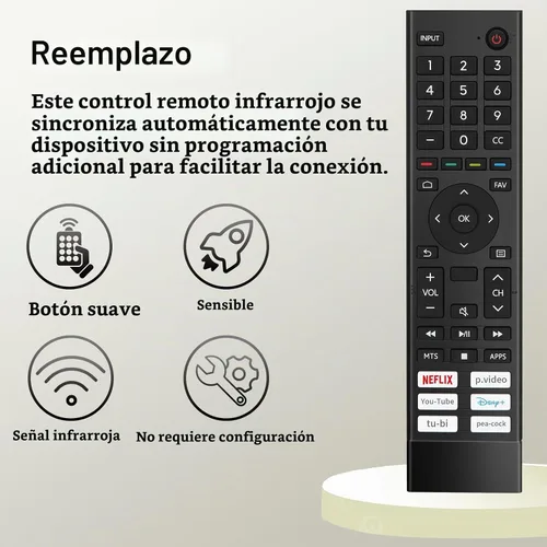 Vista 3 de para Hisense-Smart-TV Remoto de reemplazo, para Hisense 4K UHD Android Smart TV (ERF3J80H)