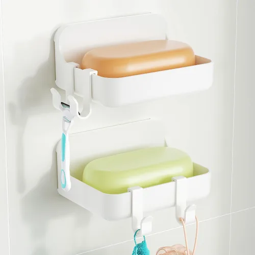 Vista 11 de Orimade Jabonera de montaje en pared con 4 ganchos, jabonera transparente autoadhesiva sin taladrar para ducha y baño, drenaje rápido a prueba